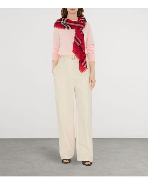Burberry Red Wool Wide Check Scarf