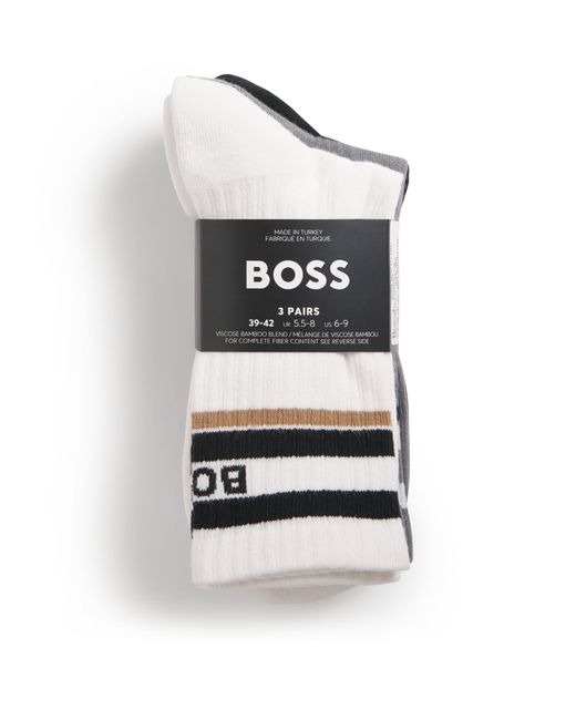 Boss White Logo Ribbed Socks for men