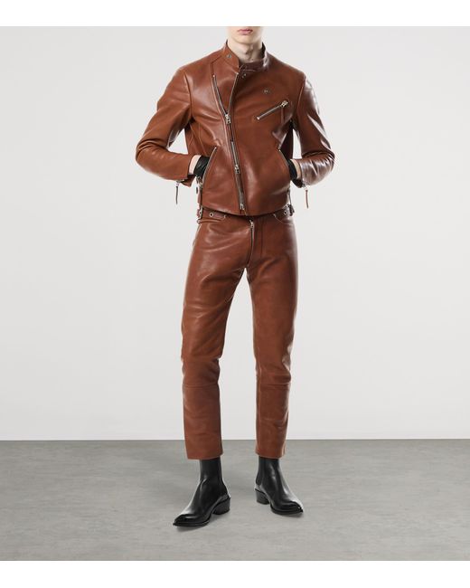 Tom Ford Brown Leather Biker Jacket for men