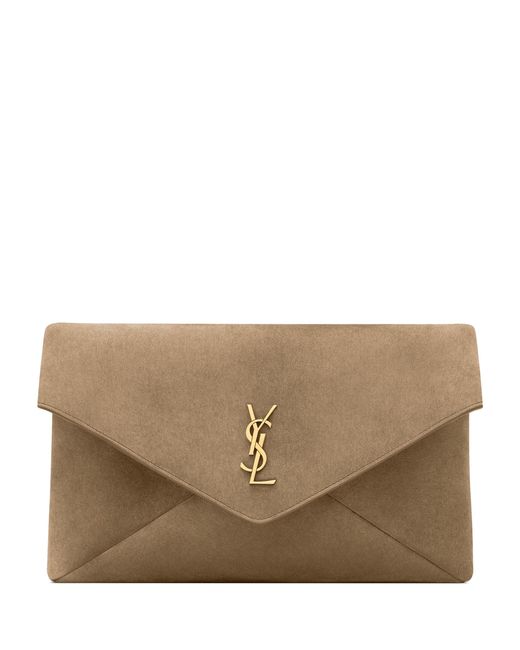 Saint Laurent Natural Large Suede Cassandre Envelope Pouch