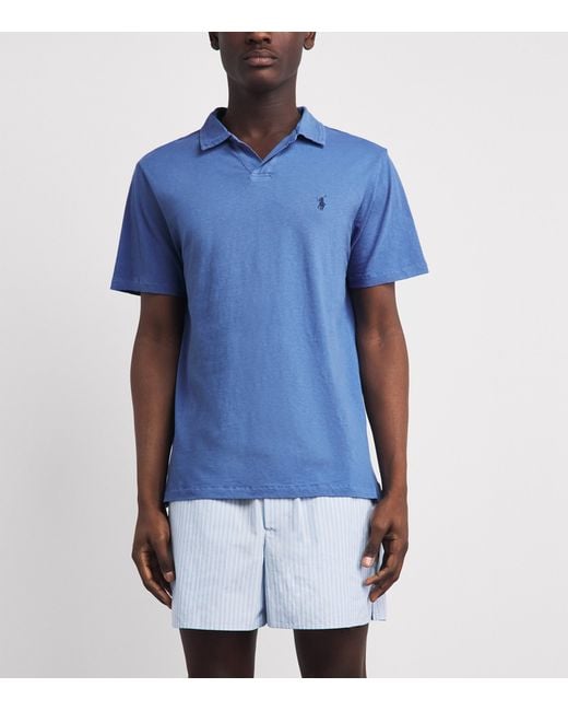 Polo Ralph Lauren Blue Cotton-Linen Open-Collar Polo Shirt for men