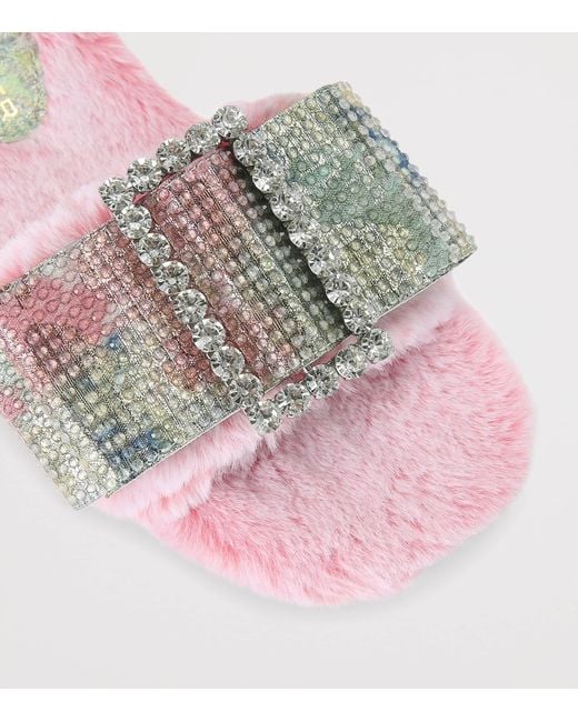 Kurt Geiger Pink Faux Fur Bow Sandals