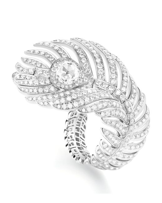 Boucheron White Large And Diamond Plume De Paon Ring