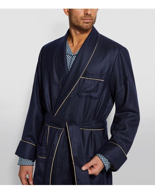 Derek Rose Blue Cashmere Silk-Lined Duke Robe for men