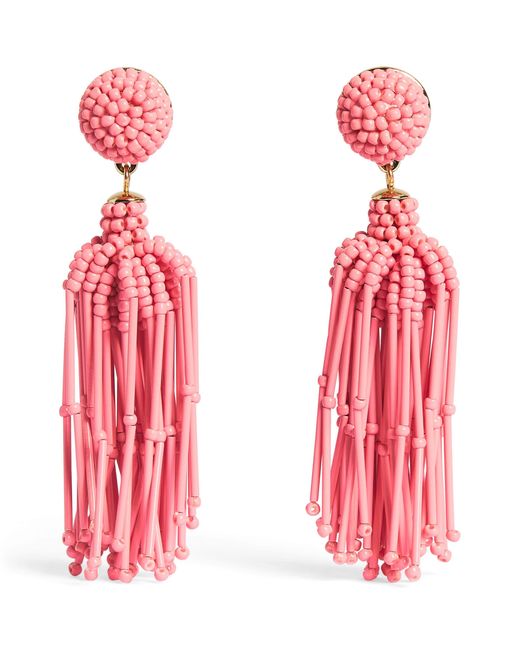 Carolina Herrera Red Beaded Tassel Drop Earrings