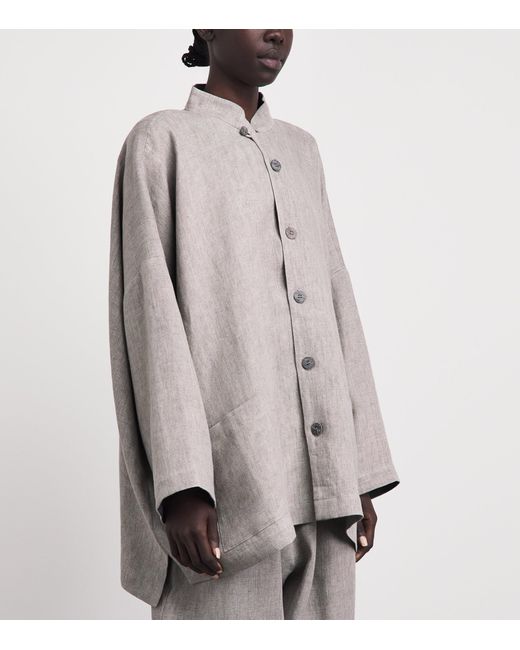 Eskandar Gray Linen Wide Longline Jacket