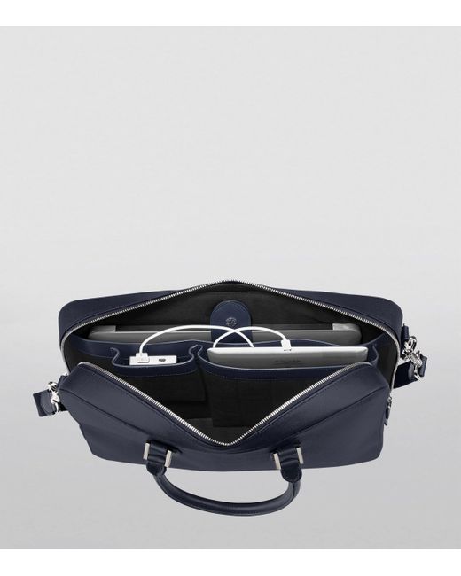 Aspinal Blue Leather Mount Street Briefcase Bag for men