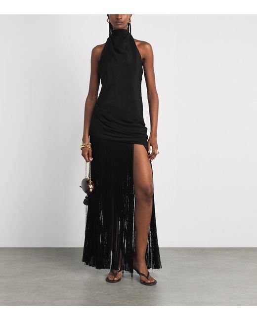 Cult Gaia Black Fringe-Detail Noosha Maxi Dress