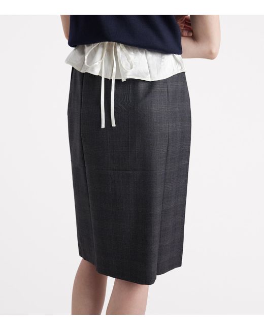 Prada Gray Wool Check Midi Skirt