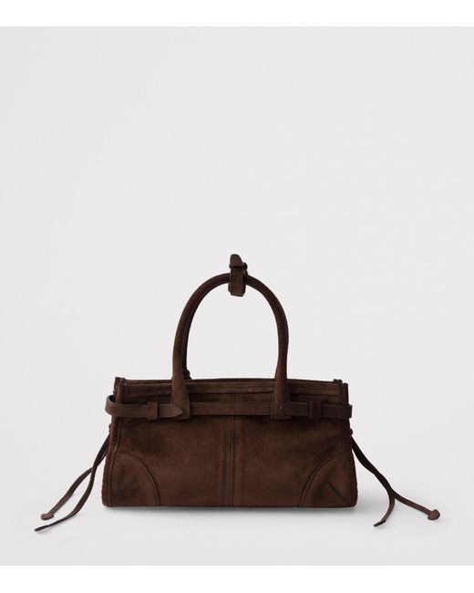 Prada Brown Mini Suede Bonnie Top-Handle Bag