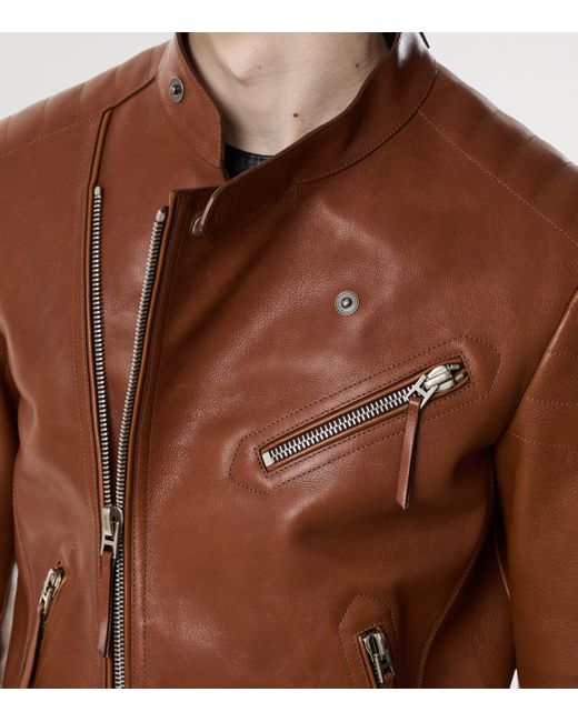 Tom Ford Brown Leather Biker Jacket for men