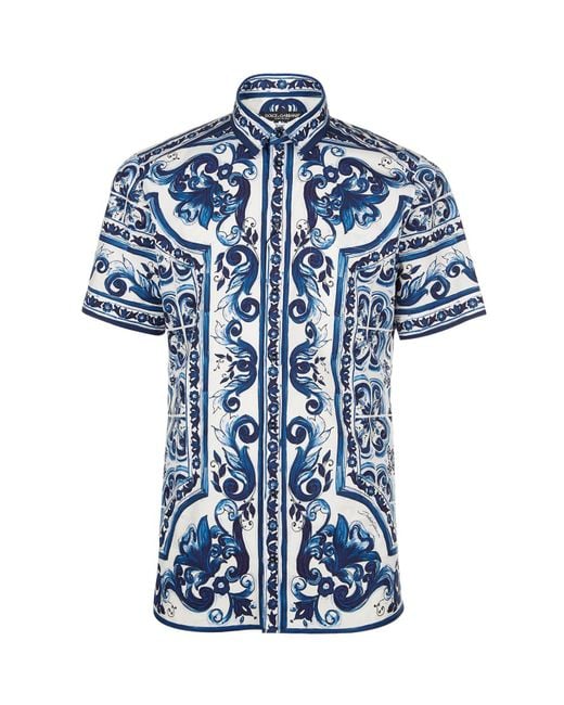 Dolce & Gabbana Blue Tile Print Shirt for men