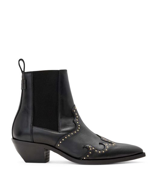 AllSaints Black Denver Stud-Embellished Heeled Leather Ankle Boots