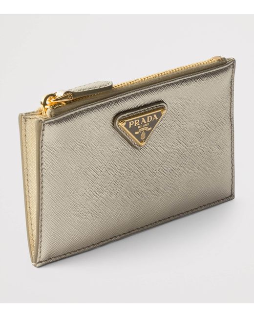 Prada Natural Saffiano Leather Zip-Up Card Holder