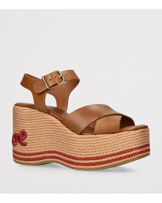Chloé Brown Leather Sand Wedge Espadrilles 105