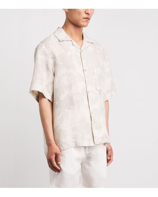 Eleventy White Linen Printed Bowling Overshirt for men