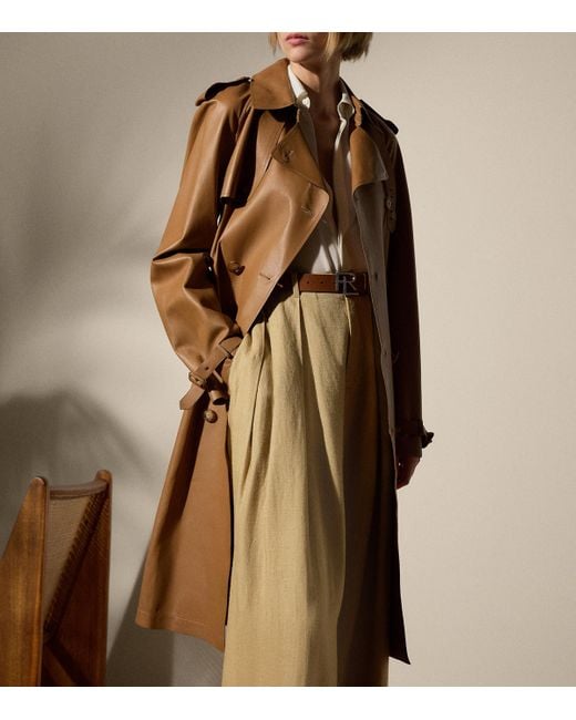 Ralph Lauren Brown Lambskin Niles Trench Coat