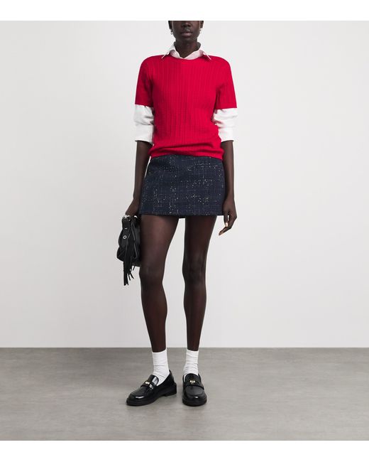 Maje Red Cotton-Blend Cable Knit Sweater