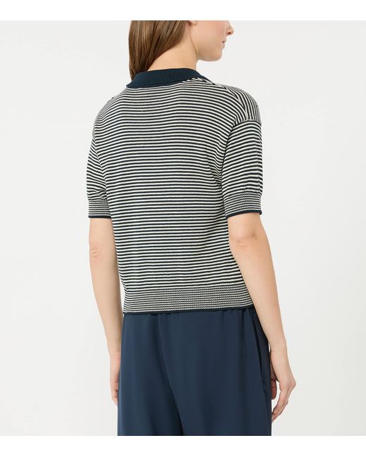 Weekend by Maxmara Blue Cotton Stripe Short-Sleeve Sweater