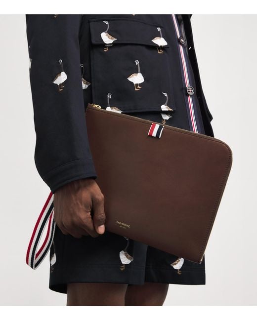 Thom Browne Brown Medium Leather Gusset Folio Bag for men