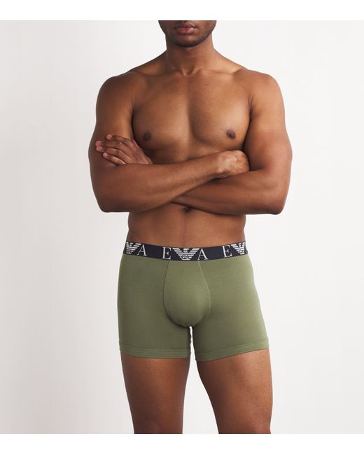 Emporio Armani Green Stretch-Cotton Eagle Monogram Trunks for men