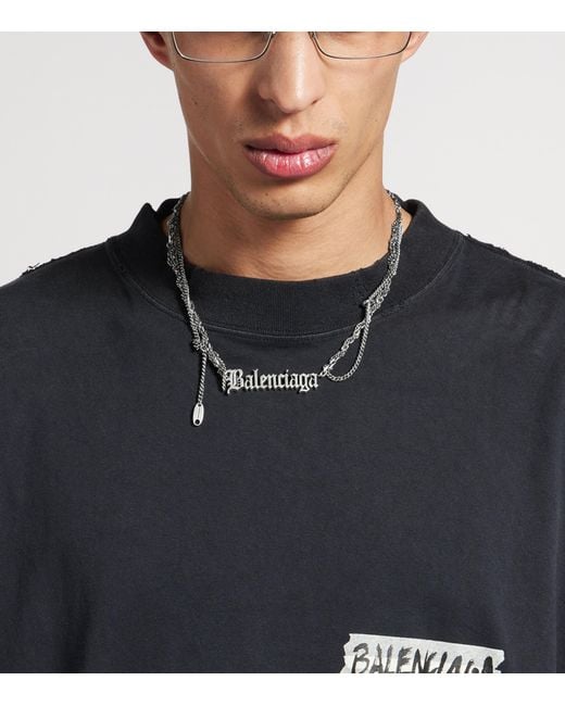 Balenciaga Metallic Typo Destroyed Necklace for men