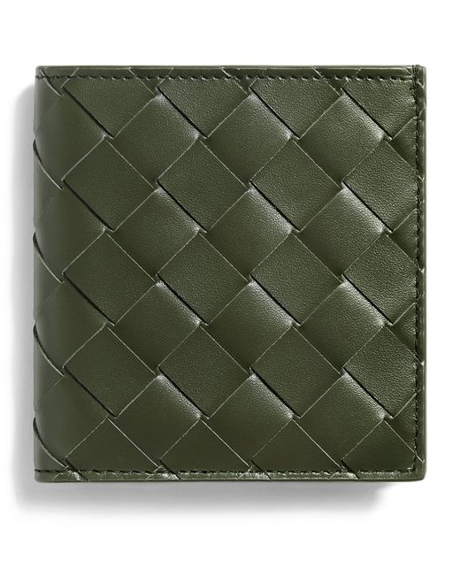Bottega Veneta Green Slim Leather Intrecciato Bifold Wallet for men