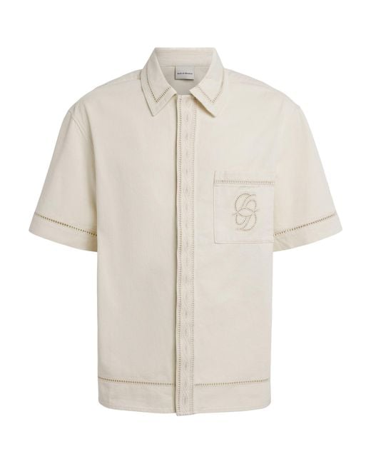 Drole de Monsieur White Cotton Embroidered Short-Sleeve Shirt for men