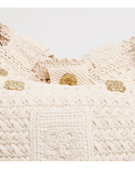Sandro Natural Crochet Logo Shoulder Bag