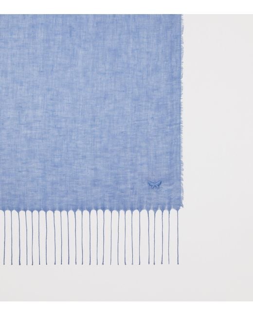 Weekend by Maxmara Blue Linen Fringe-Trim Scarf