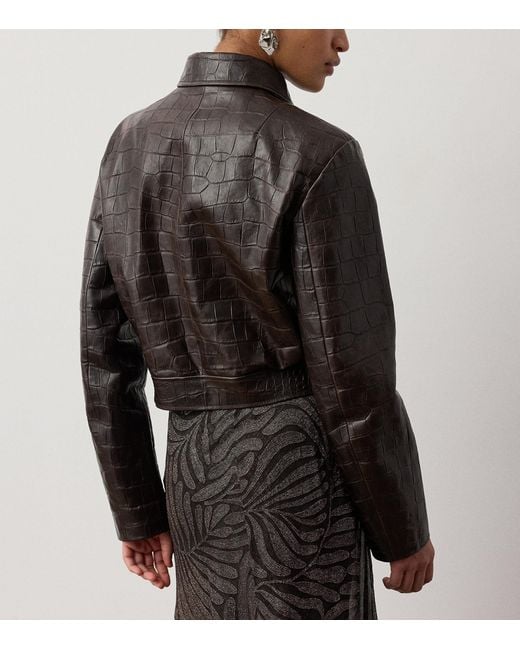 Ralph Lauren Black Croc-Print Jaxson Moto Leather Jacket
