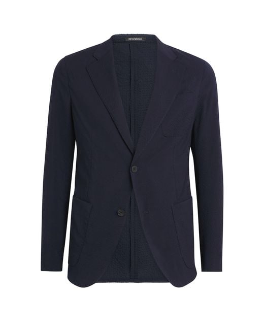 Emporio Armani Blue Virgin Wool-Blend Blazer for men