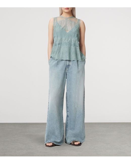 AllSaints Blue Tulle Lace-Trimmed Clara Blouse