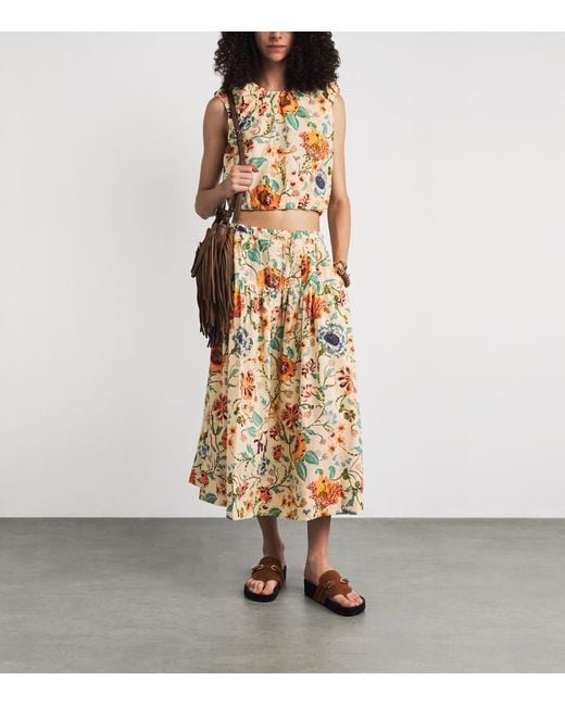 Ulla Johnson Metallic Cotton Floral Theodora Midi Skirt