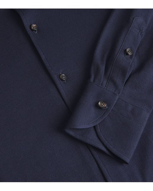 Isaia Blue Cotton Jersey Sport Shirt for men