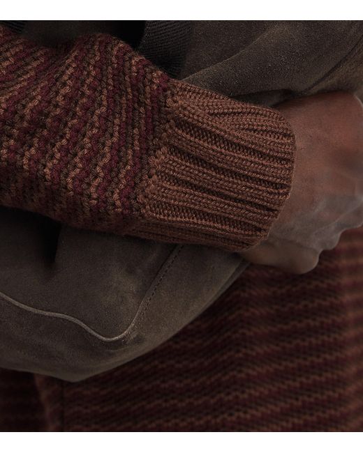 Corneliani Brown Virgin Wool-Cashmere Stripe Sweater for men