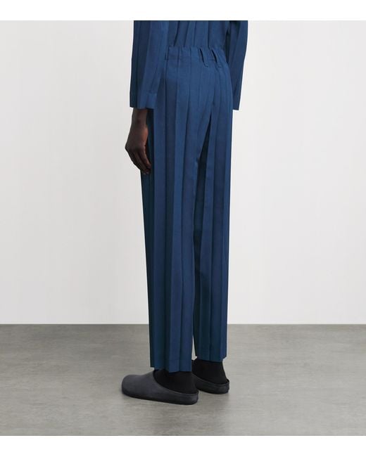 Homme Plissé Issey Miyake Blue Edge Pleat Straight Trousers for men