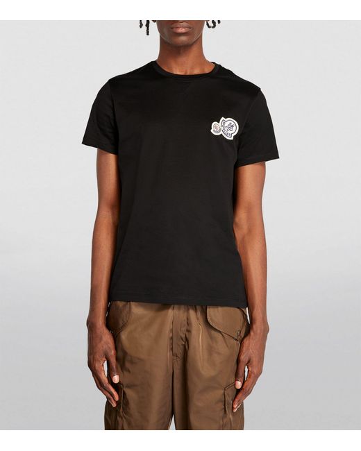 Moncler Black Cotton Logo-patch T-shirt for men