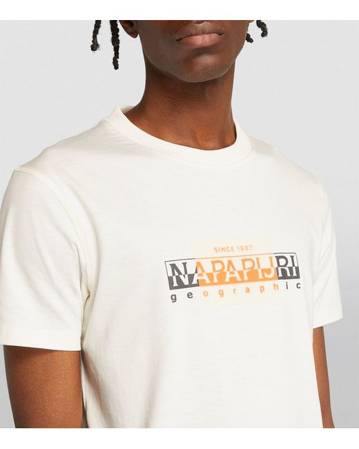 Napapijri White Cotton Graphic T-shirt for men