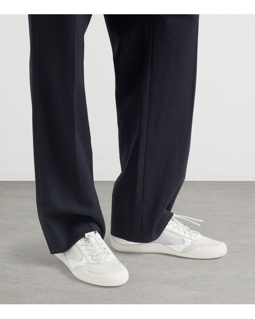 Prada White Patent Leather-Mesh Speedrock Sneakers for men