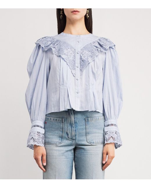 Ulla Johnson Blue Cotton Lace-Trim Esther Blouse