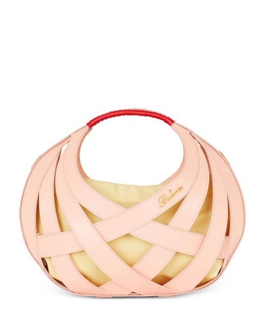 Balmain Pink Leather Basket Top-handle Bag