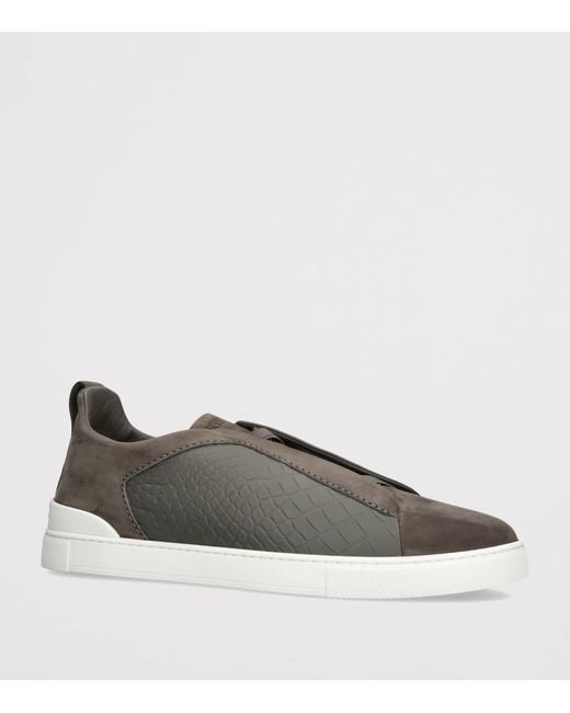 Zegna Green Crocodile Leather Triple Stitch Secondskin Sneakers for men