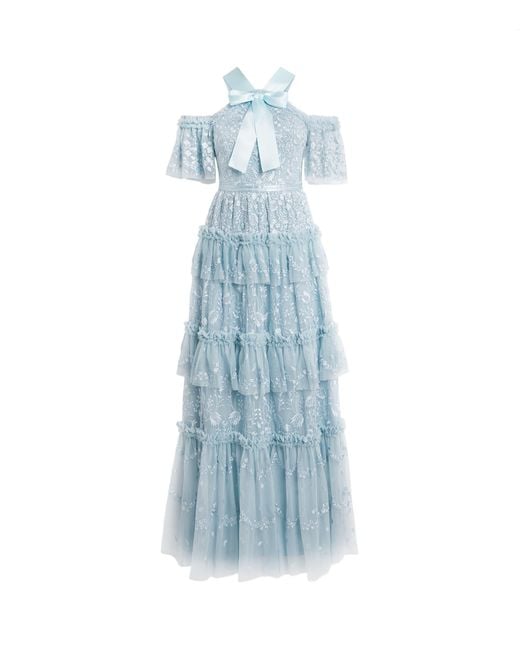 Needle & Thread Blue Tulle Embroidered Primrose Gown