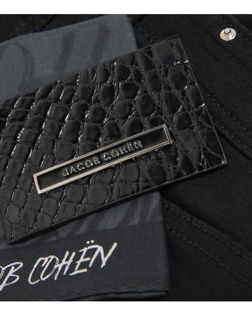 Jacob Cohen Black Crocodile Skin-Patch Bard Slim Jeans for men
