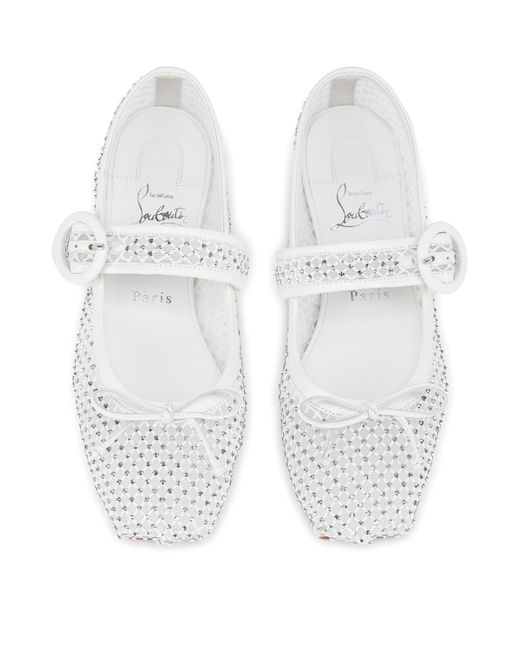 Christian Louboutin White Mamastrapitina Crystal-Embellished Mesh And Leather Ballet Flats