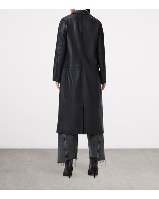AllSaints Black Leather Aire Coat