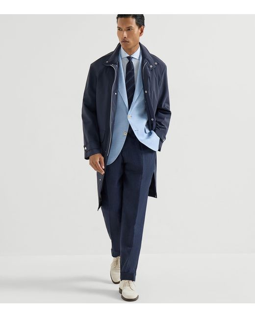 Brunello Cucinelli Blue Linen-Wool Deconstructed Blazer for men