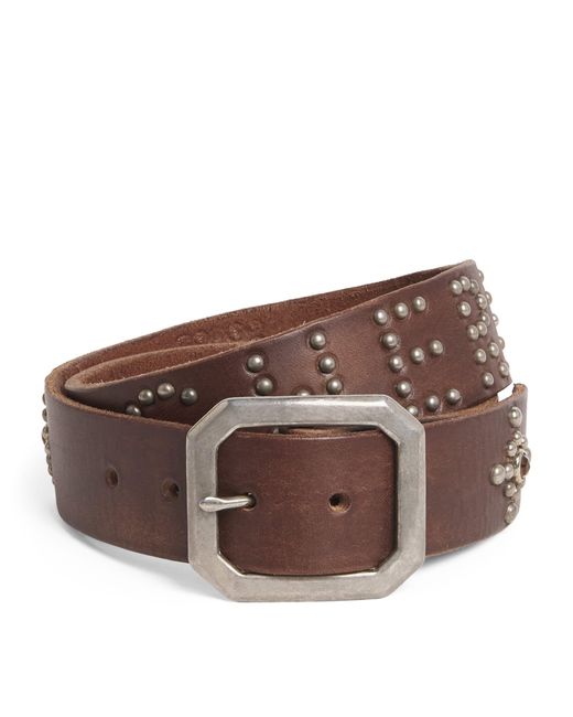 CHERRY LA Brown Leather Studded Santa Fe Belt for men