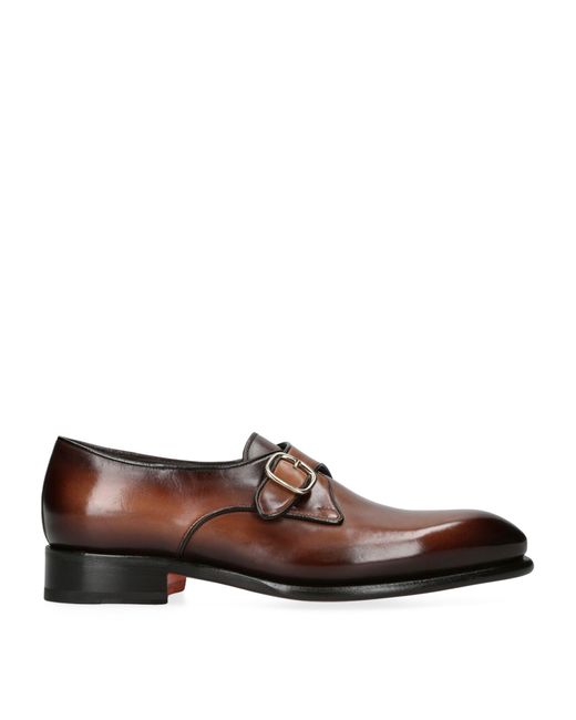 Santoni Brown Leather Carter Single Monk Shoes for men